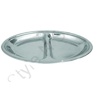 Eco-Friendly Stainless Steel 2-Compartment Oval Tray School Restaurant Canteen Dinner Plate Lunch Tray <b>Grid</b> Divided for Serving - Product Image 2