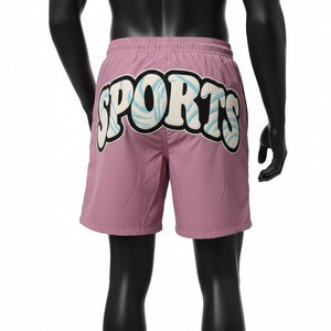 กางเกงว่ายน้ำชาย ผ้าไมโครไฟเบอร์โพลีเอสเตอร์พรีเมียม 130 GSM สีชมพูอ่อน แห้งเร็ว พร้อมปักโลโก้ - Product Image 2