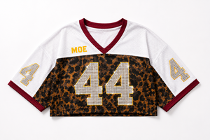 Luxury Elegant Oversized Custom Leopard Camo Print American Football Jersey Women <b>Rhinestone</b> Bling Crop <b>Top</b> <b>Mesh</b> Sublimated Tee - Product Image 4