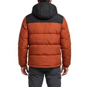 100% Polyester Windproof Hooded Puffer <b>Jacket</b> Men Burnt Orange Black Contrast Shoulder Panel Breathable <b>Heated</b> <b>Jackets</b> - Product Image 2