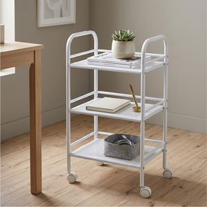 Étagère de rangement autoportante en métal moderne et robuste à 3 niveaux, revêtement poudré gris/blanc, capacité de 2,2 kg, pour salle de bain d'angle - Product Image 1