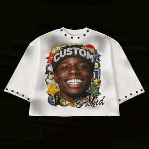 Camiseta Gráfica Personalizada de Hombre, Estilo Vintage, Lavado Ácido, Efecto Desgastado, 280 Gsm, con Pedrería, Corte Boxy y Ajuste Recortado - Product Image 2