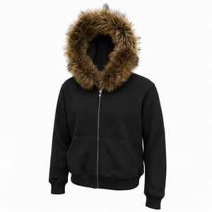 Sweat à capuche rose clair personnalisé en fausse fourrure avec fermeture éclair, vente en gros, faible quantité minimale de commande, sweat à capuche tendance à épaules tombantes avec fermeture éclair - Product Image 3