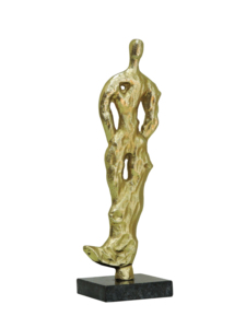 Sculpture abstraite en aluminium de forme masculine, statue de figure humaine dorée moderne, décoration d'art contemporain sur base en marbre noir - Product Image 4