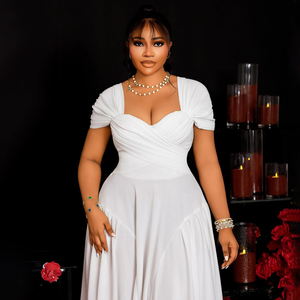 เดรสไซส์ใหญ่สำหรับผู้หญิง สไตล์ลำลองฤดูร้อน ดีไซน์หรูหรา คอวี ทรงเอไลน์ เดรสยาวสำหรับผู้หญิง เดรสสไตล์แอฟริกันสำหรับผู้หญิง เสื้อผ้าผู้หญิง - Product Image 5