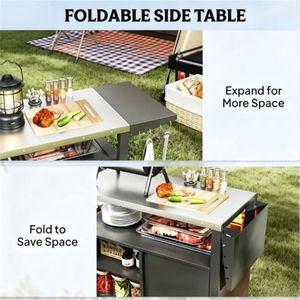 Carrello portaoggetti per barbecue da esterno con griglia e pratico supporto per gli accessori essenziali per la cottura - Product Image 4
