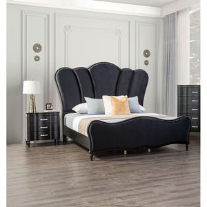 Splendido Set Camera da Letto 3 Pezzi King Size con Gambe in Legno HB Imbottite in Tessuto Nero e Comodini Accattivanti per l'Arredamento della Tua Camera - Product Image 2