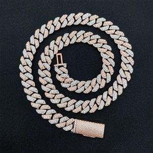 <b>Rose</b> <b>Gold</b> Plated Hiphop Iced Out Cuban Link <b>Necklace</b> Round Cut CZ <b>Chain</b> Jewelry for Unisex Party Gift - Product Image 3