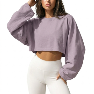 Sweat-shirt court à capuche en molleton tricoté pour femme, style automne, personnalisable, couleur unie, respirant, écologique, style streetwear - Product Image 4