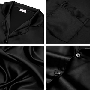 Conjunto de Pijama de Satén de Corte Holgado, Estilo Cárdigan Abierto por Delante con Mangas Largas y Pantalones Anchos para Mayor Comodidad - Product Image 4