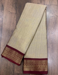 Sari traditionnel en coton et soie KV Maheshwari (beige) pour les occasions de fête - Réversible et infroissable - Product Image 3