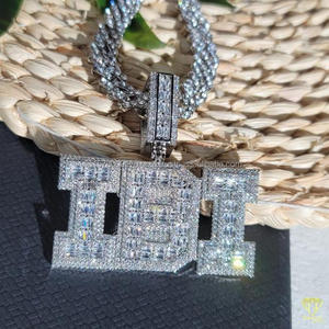 <b>Iced</b> <b>Out</b> Moissanite Diamond " TEE " Pendant Necklace Hip Hop Jewelry With Cuban Link <b>Chain</b> - Product Image 4