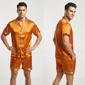 Conjunto de pantalones cortos de seda para hombre, camisa de satén de manga corta y pantalones cortos, conjunto de dos piezas para dormir en verano, 100% seda, conjuntos de camisa y pantalones cortos de satén. - Product Image 2