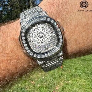 Charm_Jewells Men's Luxury Stainless Steel Square <b>Watch</b> 42mm Diamond Encrusted Sapphire Crystal Analog Dial Quartz Movement - Product Image 3