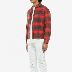 Men's Red Plaid Flannel <b>Shirt</b> Full Sleeve Cotton Autumn Casual <b>Shirts</b> with customize logo of your choice - Product Image 1