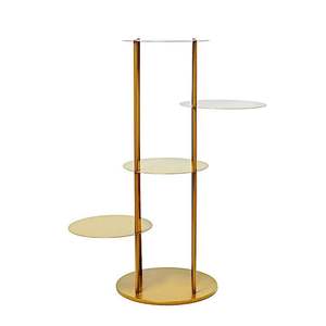 Gold Circular Metal <b>Cake</b> <b>Stand</b> <b>3</b> <b>Tier</b> Dessert Display Rack Reusable Hand Wash Only - Product Image 1