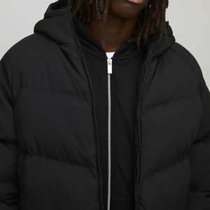 Veste matelassée noire pour homme, coupe-vent, respirante, en polyester, pour l'hiver, décontractée, coupe classique, fermeture éclair, couleur unie, logo sur le devant - Product Image 3