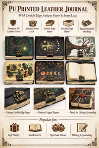 Carnet de notes en cuir PU écologique imprimé, avec papier vieilli à bords festonnés, style ange, fermeture en laiton, cadeau de papeterie - Product Image 6