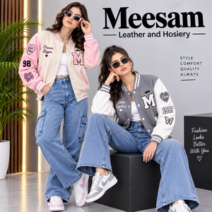Blouson universitaire unisexe en coton, coupe classique, col montant, coupe-vent, avec patch lettres brodé et motif en relief, style preppy, automne - Product Image 3