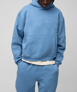 Conjunto de Sudadera con Capucha Azul para Hombre, Algodón French Terry, Estilo Casual para Otoño, Diseño con Logotipo Estampado en la Parte Delantera - Product Image 3