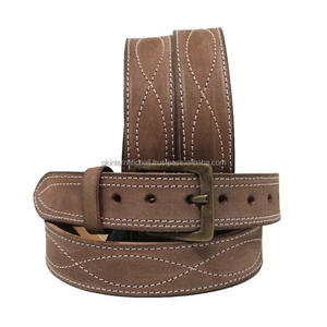 Custom Made Fancy Stitched Natural <b>Tan</b> <b>Leather</b> Casual <b>Belt</b> for <b>Men</b> and Women with Antique Brass Pin Buckle - Product Image 4