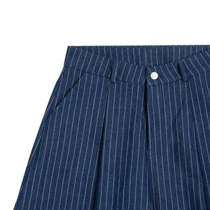 Pantalones Cortos de Verano de Algodón para Hombre, OEM 2026, Personalizados, de Pierna Ancha, Corte Relajado, Cintura Baja, con Detalles, al por Mayor, Negros, Plisados, con Rayas Finas - Product Image 3