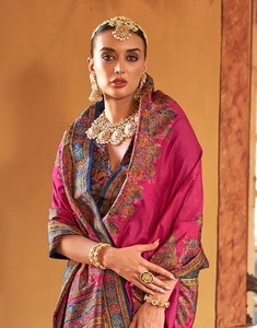 Sari Banarasi de Poliviscosa KV con Estampado Paisley (Rosa) - Product Image 1
