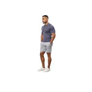 Shorts Bermuda en coton uni pour homme avec poches, respirants, style décontracté, taille mi-haute, fermeture élastique, gris - Product Image 2