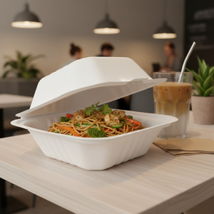 Caja para Ensaladas de Bagazo Compostable y Ecológica |   Envase Desechable de Pulpa de Caña de Azúcar para Alimentos, Tipo Concha, para Empaque de Panadería - Product Image 1