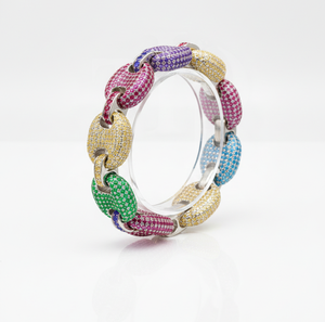 Luxury Diamond Link <b>Bracelet</b> Multi Color <b>Rainbow</b> 925 Silver 10KT 14KT Gold Finish Designer Statement Jewelry for Men Women - Product Image 3