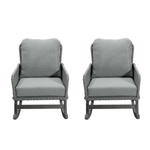 Set di 2 Sedie a Dondolo Contemporanee Minimaliste in Vimini Grigio con Telaio in Legno Resistente e Morbidi Cuscini in Poliestere per Casa e Ufficio - Product Image 3