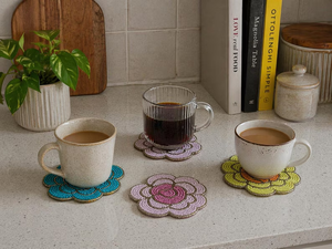 Handmade colorful Beaded tea <b>Coasters</b> Set <b>Drink</b> <b>coasters</b> spring table decor Vintage Embroidery <b>coaster</b> By Whimsy Art Craft - Product Image 2