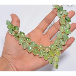 Natural Prehnite Pear Shape <b>Necklace</b> Silver Handmade Gemstone <b>Statement</b> Jewelry Elegant Green Cluster Design For Women - Product Image 5