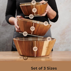 Juego de 3 cuencos de madera de acacia Premium, suministro al por mayor, cuencos de madera para servir ensaladas, frutas, dulces, aperitivos, mesa de cocina - Product Image 3