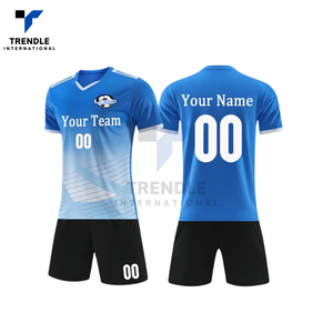 Conjunto de Uniforme de Fútbol Personalizable con Nombre de Equipo y Logotipo, Pantalones Cortos, Sólidos y a Rayas, de Secado Rápido, Transpirables, Anti-UV y Antibacterianos, 100% - Product Image 1