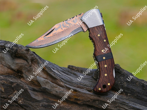 Cuchillo Plegable de Acero Damasco y Cobre para Camping, Uso Diario y Utilidades, con Funda, Venta al Por Mayor Directa de Fábrica, OEM/ODM Personalizable - Product Image 5
