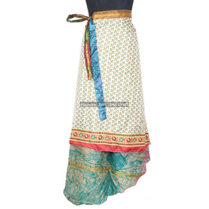 New Best Quality Cheap and Beautiful Hippie <b>Wrap</b> <b>Skirt</b> Women Wear Vintage Silk Sari Long Length <b>Wrap</b> Around <b>Skirt</b> 2 Layer Saree - Product Image 6