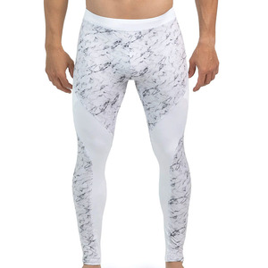 Leggings de compression longs pour hommes, imprimé marbré, spandex, polyester, taille élastique - Product Image 1