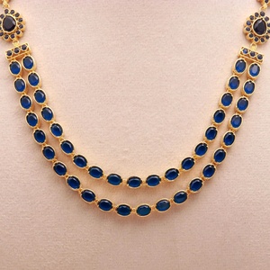 Conjunto de Collar y Pendientes de Zafiro Azul de Doble Capa de Diseño, Joyería de Moda para Mujer, para Bodas y Fiestas - Product Image 3