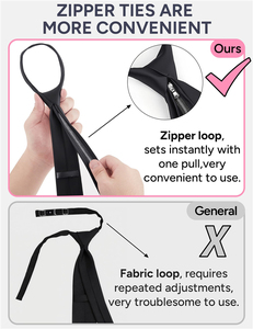 <b>Black</b> Adjustable Zipper Necktie Bow <b>Tie</b> Set With White Pocket Square School Uniform Accessories <b>Boys</b> Formal Wear - Product Image 2
