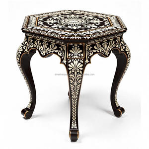 Table ronde en bois avec incrustations d'os de qualité supérieure, design floral fait à la main, meubles de luxe pour la décoration intérieure classique - Product Image 2