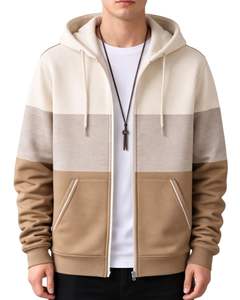 Sweat à capuche zippé personnalisé pour homme, beige et marron, en molleton de coton, style streetwear décontracté, veste d'hiver, fabricant sur mesure - Product Image 1