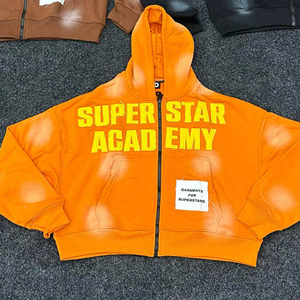 บริการ OEM เสื้อฮู้ดซิปผู้ชายรุ่นใหม่ทันสมัย ดีไซน์เนอร์ เสื้อฮู้ดวินเทจหนานุ่มสำหรับผู้ชาย ล้างสีแบบทำเก่า - Product Image 6