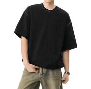 เสื้อยืดผู้ชายแบบเย็บตะเข็บตัดกันพิเศษ 220 กรัม โพลีเอสเตอร์/คอตตอน ทรงโอเวอร์ไซส์ ระบายอากาศได้ดี สไตล์สตรีทแวร์ ดีไซน์ตะเข็บโชว์ - Product Image 4
