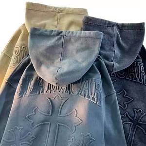 Sudadera con capucha OEM personalizada con logo, al por mayor, de invierno, estilo urbano, con cremallera, sin cordones, de forro polar grueso, modal, ecológica, transpirable, de secado rápido, vintage, 3D - Product Image 6