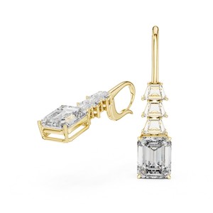Boucles d'oreilles pendantes en or 18 carats avec diamants de laboratoire taille émeraude, bijoux de mariée pour mariage et soirée - Product Image 1