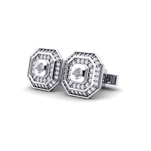 Boutons de manchette ronds en argent avec sertissage clos de diamants, bijoux formels pour hommes - Product Image 3
