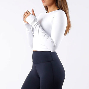 Manufacturer Long Sleeve Women <b>Compression</b> Shirt Custom Thumb Hole Design Blank Women Gym Fitness Sports Top High Quality Shirt - Product Image 3