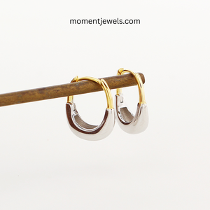 Elegantes Pendientes Geométricos de Plata de Ley 925 Chapados en Oro Real de 18K para Mujer, Aros de Plata Chapados en Platino Sin Piedras - Product Image 4