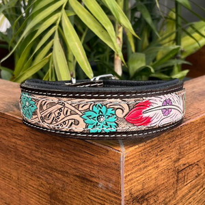 Hand Tooled Leather Adjustable Pet Collar Luxury Designer Quick Release Safety Cowhide Dog Collars with Metal Accessories Buckle - Product Image 3